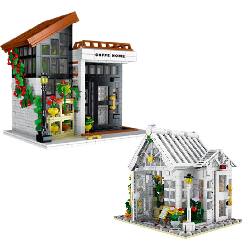 Mk Пластиковые блоки MOC Красивый городский дом Строительные кирпичи DIY Уличная кофейня Цветочный магазин Веселая игрушка Подарки на день рождения Новый год