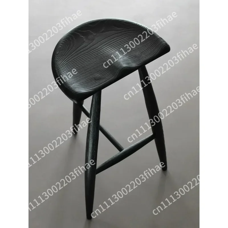 45CM Wabi‑Sabi White Ash Wood Bar Stool Carbonized Solid Wood High Rest Chair For Home Bar Counter Use