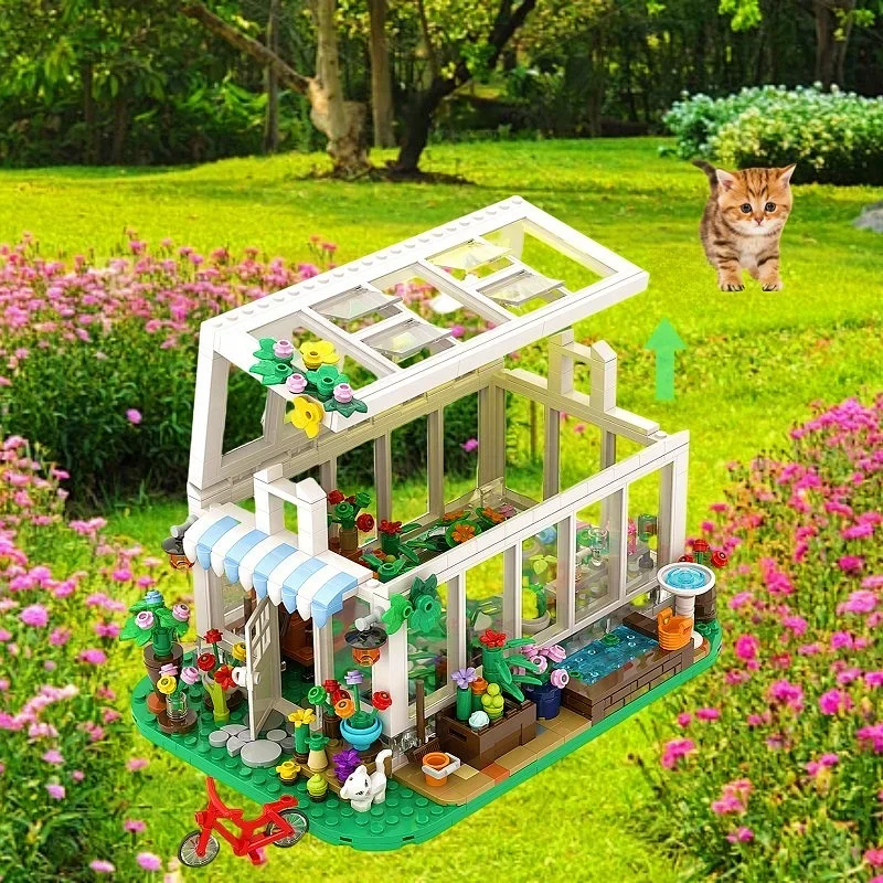 Fantasy Flower House craft , Valentine's Day MOC DIY Flower House Block Toys Exquisite Building Heart Fantasy Flower House