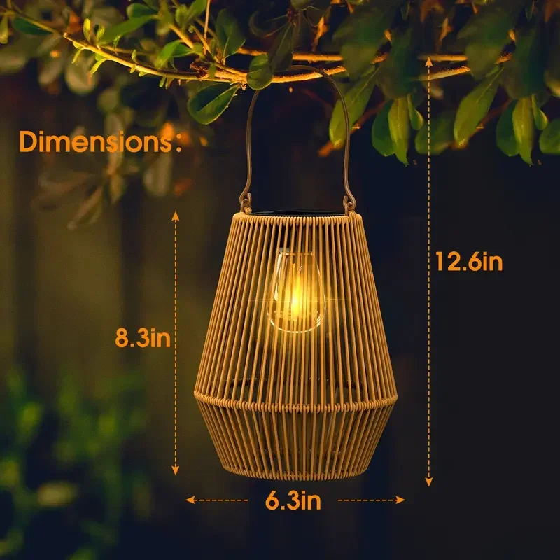 Outdoor Solar Boho Rattan Hanging Lantern detail 4