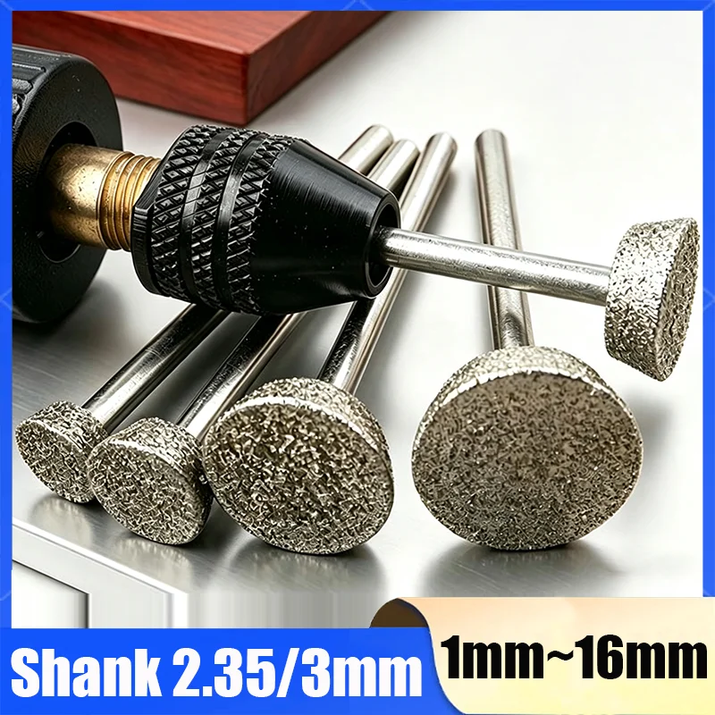 5Pcs Shank 2.35/3mm Diamond Grinding Head Inverted Trapezoid Polishing Engraving Bit For Jade Glass Carving Abrasive Rotary Tool