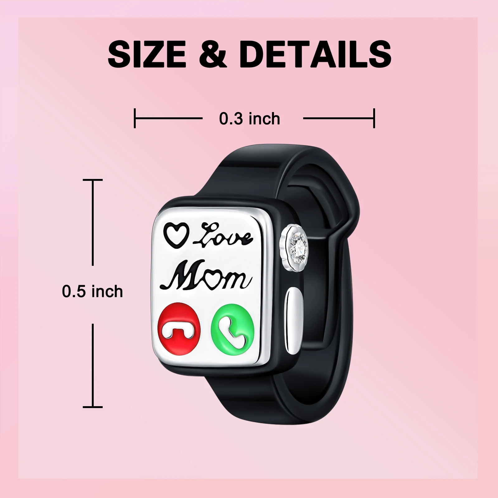925 Sterling Silver I Love Mom Smart Watch Dangle Charm Red Green Enamel Call Button Bead Fit Chain Bracelet DIY Jewelry Gift