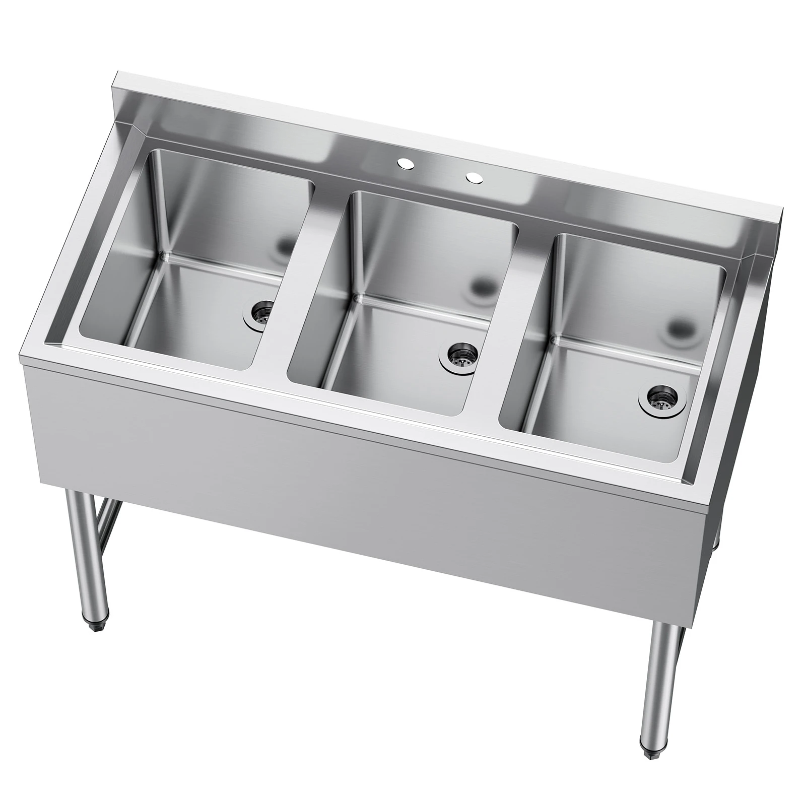 SucceBuy 3 Compartment Sink 3 Bay Commercial Under Bar Sink with Backsplash and Efficient Drainage for Kitchen Restaurant Use