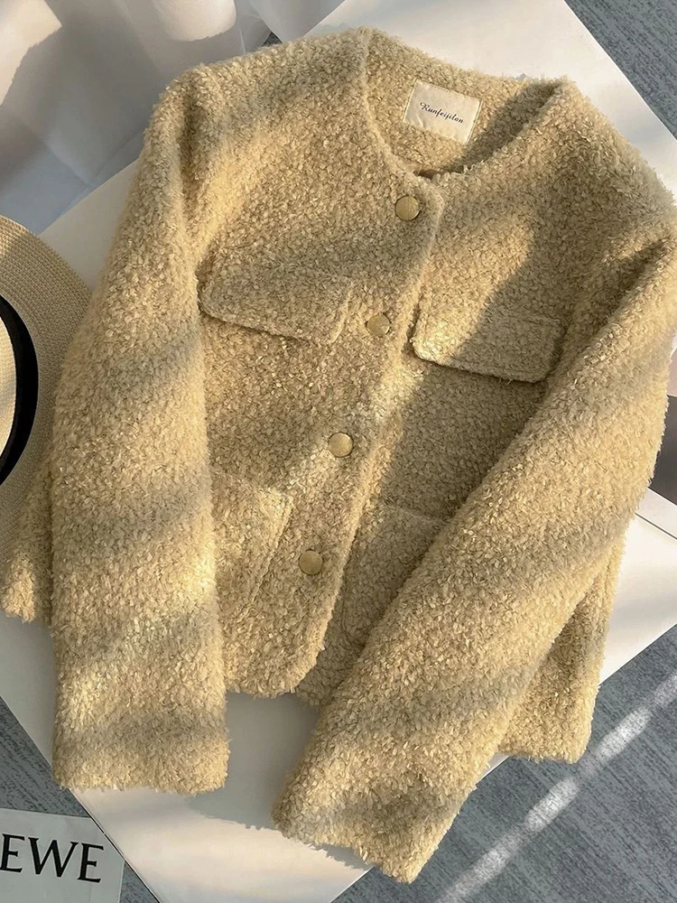 Zoki Vintage Women Slim Sweet Jacket Fall Casual Long Sleeve Elegant Short Coat French O Neck Pockets Lady Single Breasted Tops