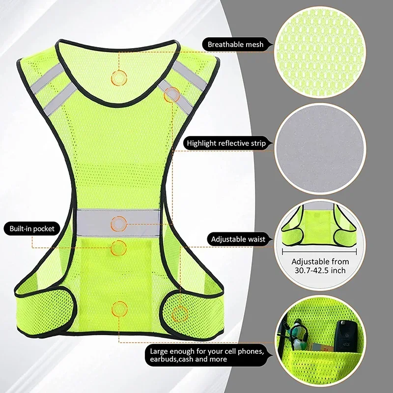 

Hot Reflective Vest High Visibility Breathable Safety Vest Fluorescent Mesh Vest Suitable for Night Running Cycling Hiking Sport