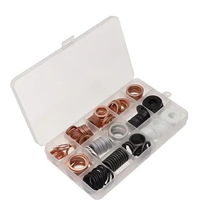 190 stks Olieaftappen Platte Plain Pakking Afdichting Spacers Nylon Koper Aluminium Gebonden Gecombineerde Sluitringen voor Carterpluggen