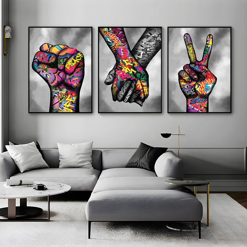 Street Graffiti Abstract Wall Art Poster Gesture Love Heart Rose Trendy Mural Modern Home Decor Canvas Painting Picture Prints