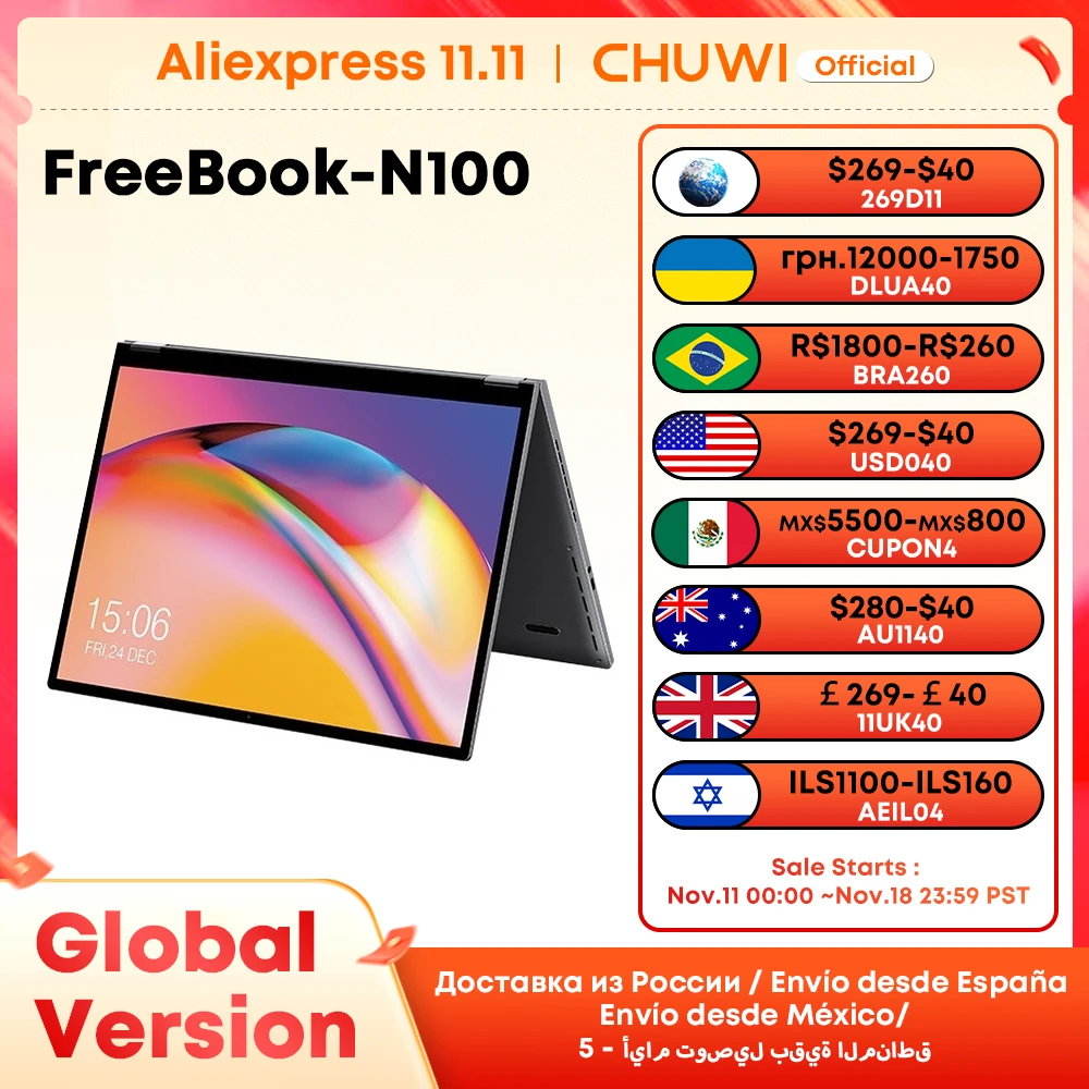 CHUWI FreeBook Laptop Tablet PC 13.5 Inch FHD Touch Screen Windows 11 Intel N100/i3-1215U Quad Core 12GB LPDDR5 512G SSD WIFI6