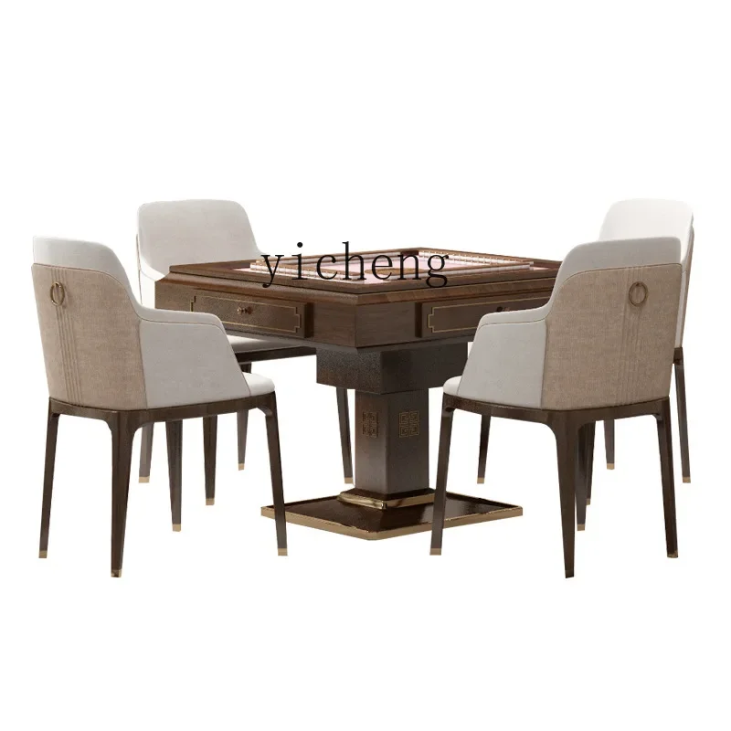 

New Chinese Style Solid Wood Mahjong Machine Dining Table Dual-Use Plastic Products (Flower Pots) Household High-End