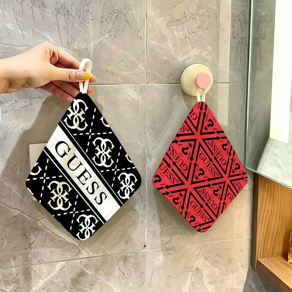 Fashion G_GuessS Logo Polyester Cotton Hanging Hand Towel, Super Absorbent Hand Wiping Towel for Daily Household Use