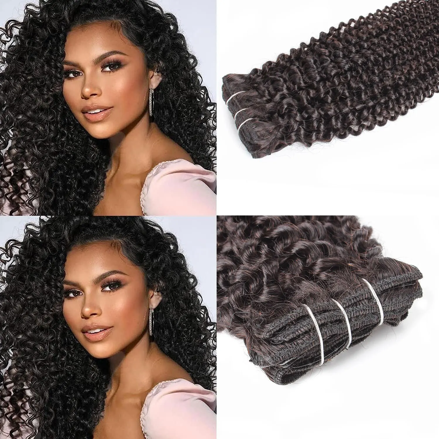 Clip in Human Hair Extensions 24Inch Jerry Curly Human Hair Extensions Full Head Natural Black Thick End Hair Extens For Women