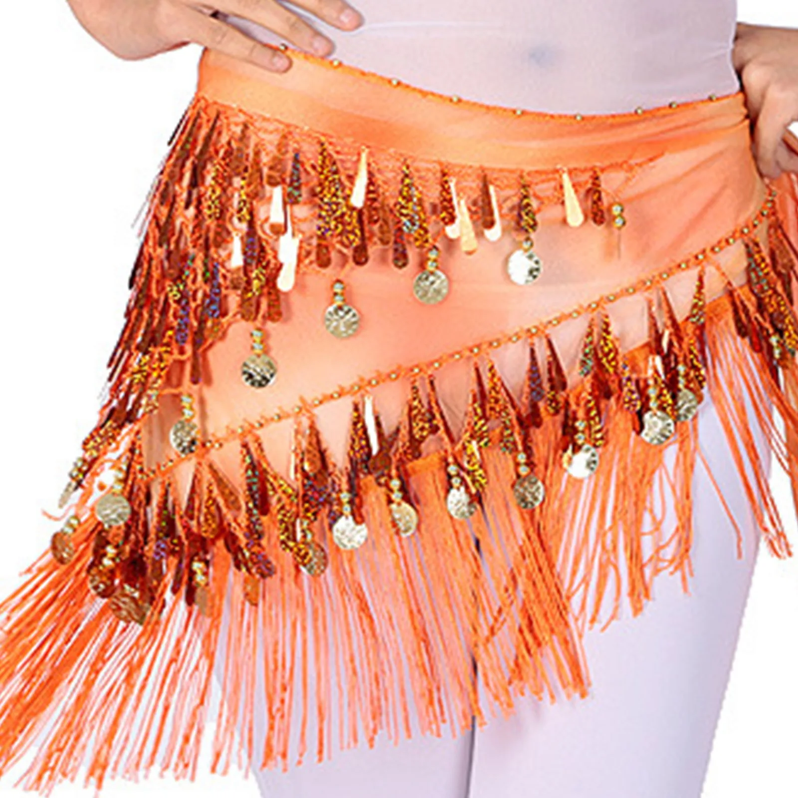 ผู้หญิงเซ็กซี่ Belly Dance สะโพกกระโปรงผ้าพันคอเข็มขัด Glitter Sequins พู่สะโพกผ้าพันคอกระโปรงเต้นรําอุปกรณ์เสริมเครื่องแต่งกาย