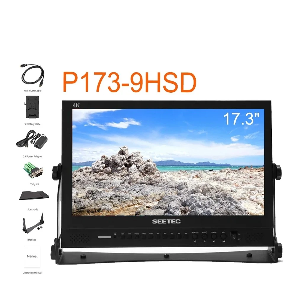 SEETEC 17.3" Broadcast Monitor P173-9HSD IPS 3G-SDI HDMI 4K Aluminum Design LCD Monitor 1920x1080 for Cameras DSLR Movie Field