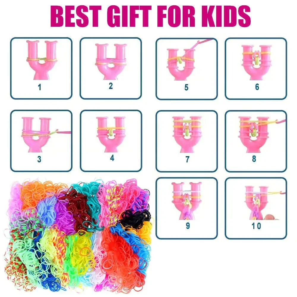 Scatola da 15000 kit + elastici per telaio in gomma per bambini Braccialetti intrecciati multicolori Elastici arcobaleno per braccialetti