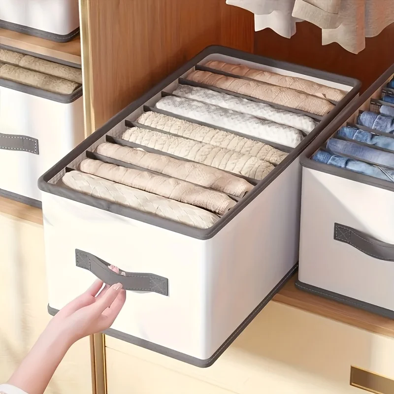 Organizador de cajones plegable de tela con asas, caja de almacenamiento multicompartimento para ropa, organizadores de armario para pantalones, ropa de cama