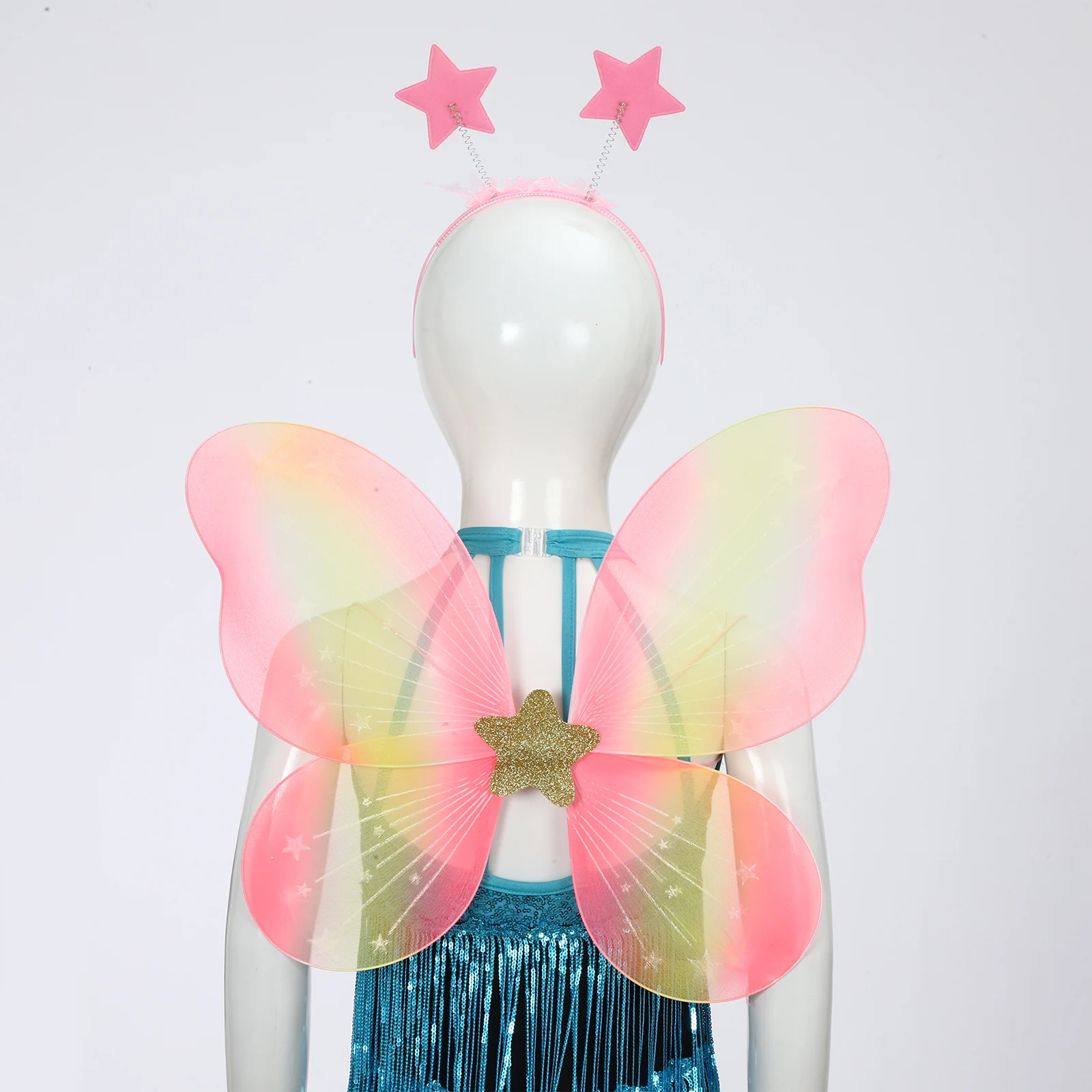 Women Girls Lace Angel Wing & Wand Exquisite Butterfly Flower Embroidered Wings Costume Accessory for Birthday Party Photoshoots