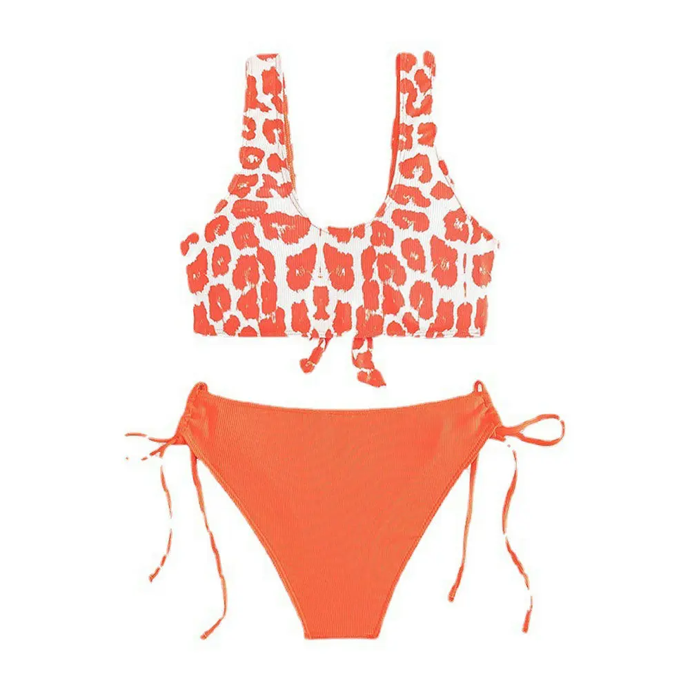 Conjunto de Bikinis de leopardo naranja, Bikini anudado, Top Tankini, traje de baño para vacaciones, traje de baño con Tanga para mujer Y2K, traje de baño para playa