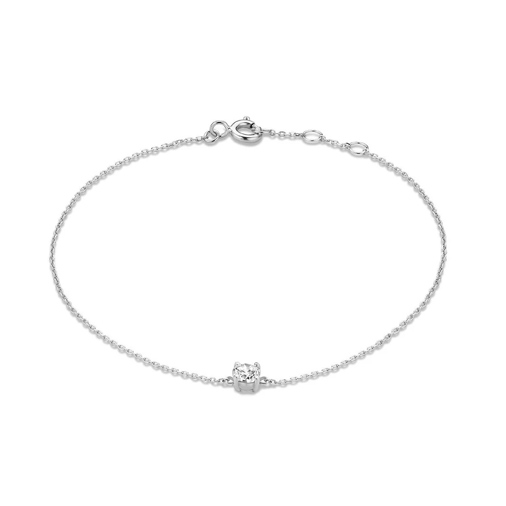 925 Sterling Silver Chain Bracelet Simple Round Zircon Pendant Charm Blange Bracelets For Lovers' Wedding Jewelry Gift