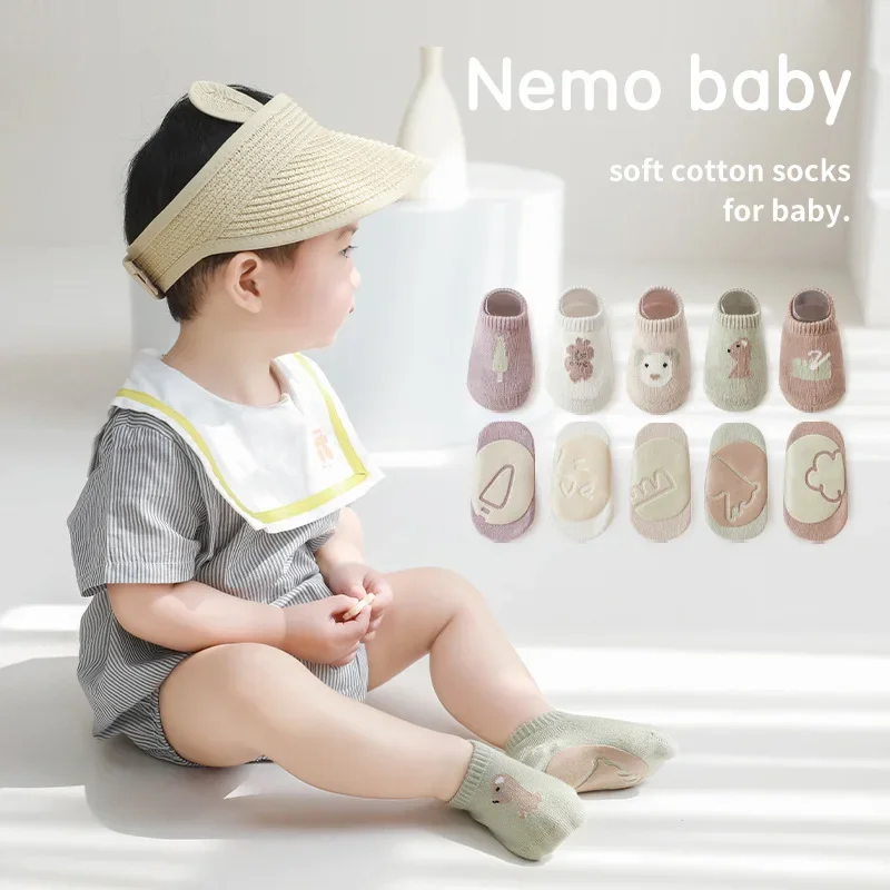 Spring/Summer 2024 New Baby Floor Socks Combed Cotton Non-slip Indoor Cooling Children's Toddler Socks Cartoon Short Boat Socks