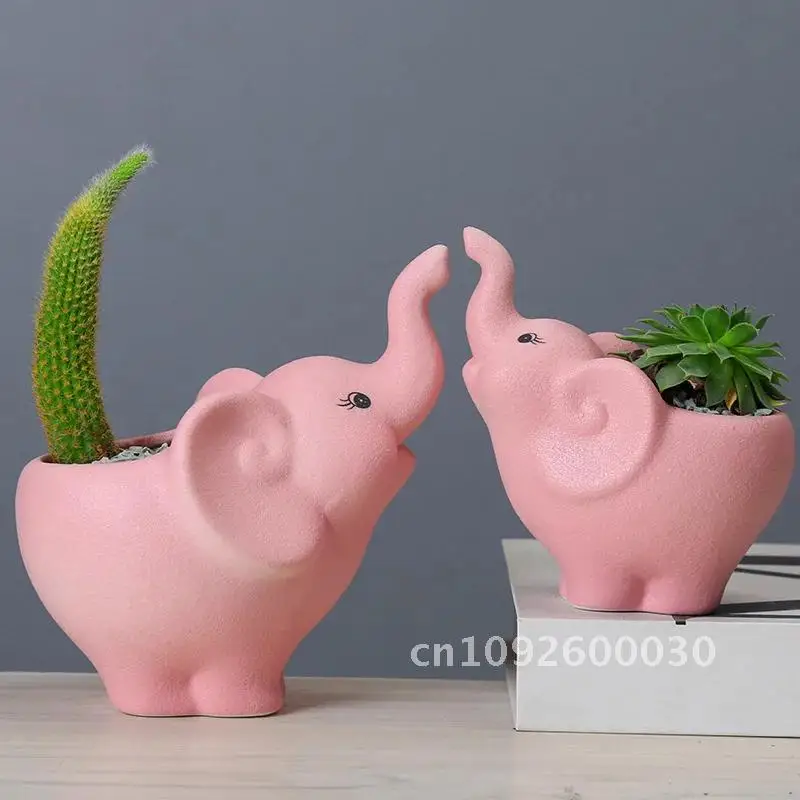 

Home Garden Decoration Cartoon Cute Elephant Ceramic Flower Planter Pot Miniature Desktop Succulent Model Office FlowerPot Decor