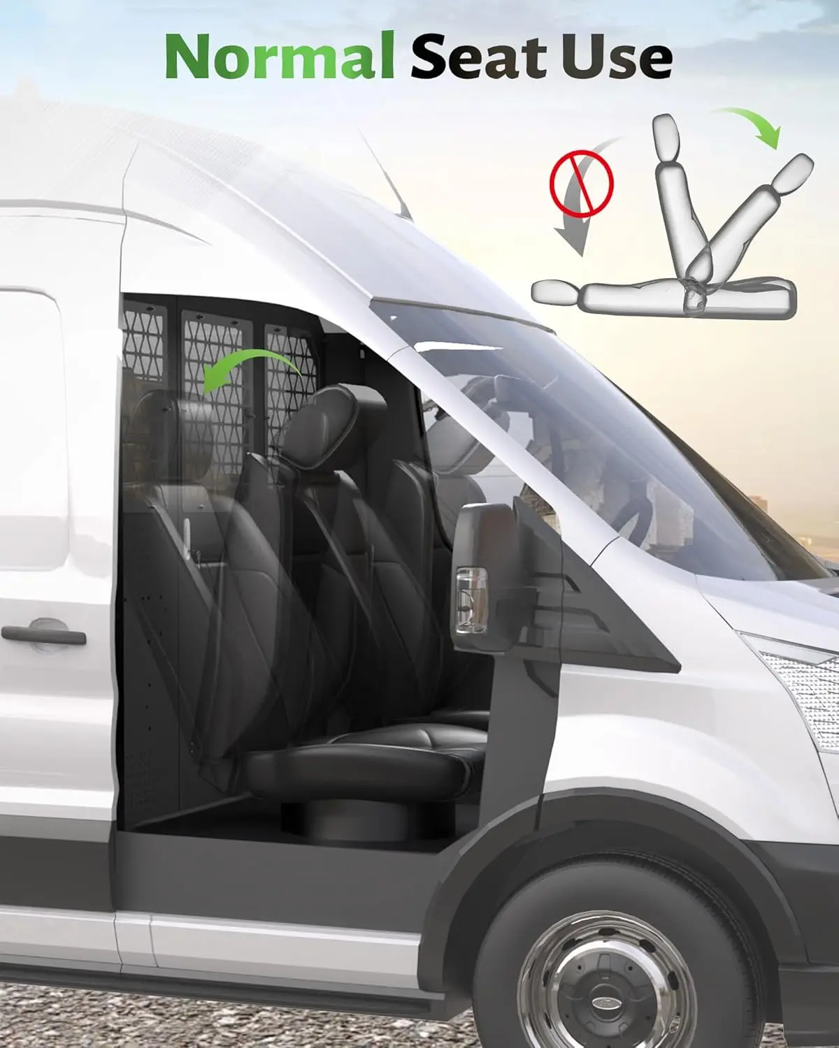 CargoVanPartition, cloison de séparation VanSafety adaptée au toit haut Ford Transit 150 250 350, avec serrure de porte et panneau acrylique, noir