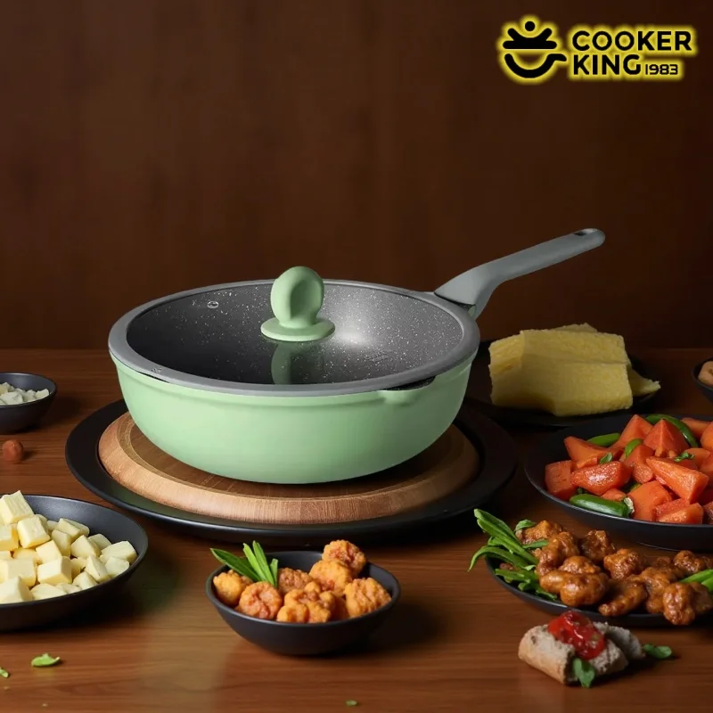 

COOKER KING бытовая сковорода вок с антипригарным покрытием, медицинская сковорода с каменным покрытием и стеклянной крышкой, индукционная плита, универсальная кастрюля