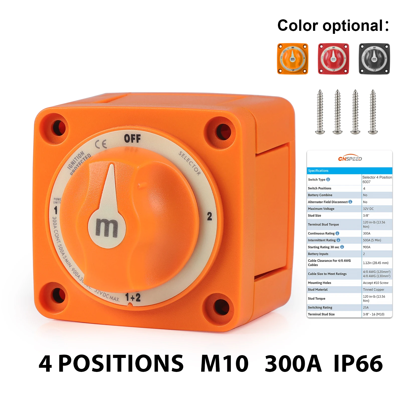 

For Yate Camper Truck Boat Car Battery Disconnect Switch 32V 300A M10 IP66 3 4 Position M-Series Selector Battery Switch