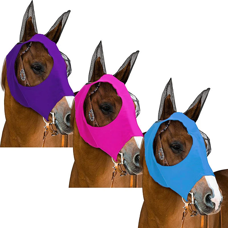 Máscaras de caballo Multicolor, máscara de protección antimosquitos, transpirable, tejido elástico, equipo ecuestre