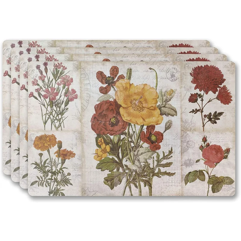VIKAMA 4PC Rectangular Placemat Dining Table With Wear-Resistant And Heat-Insulating Placemat For Home Dining Table Decoration