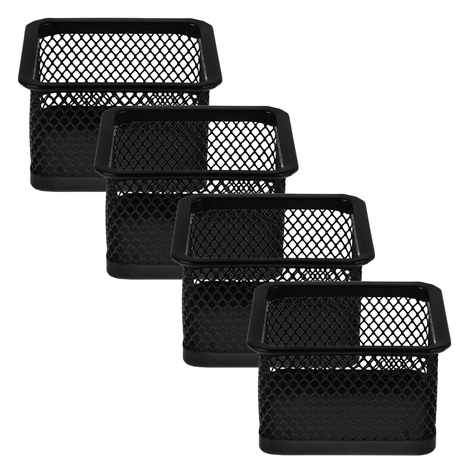 

4pcs Paper Clip Storage Box Iron Mesh Desk Organizer Snack Study Supplies Holder Spacesaving Material