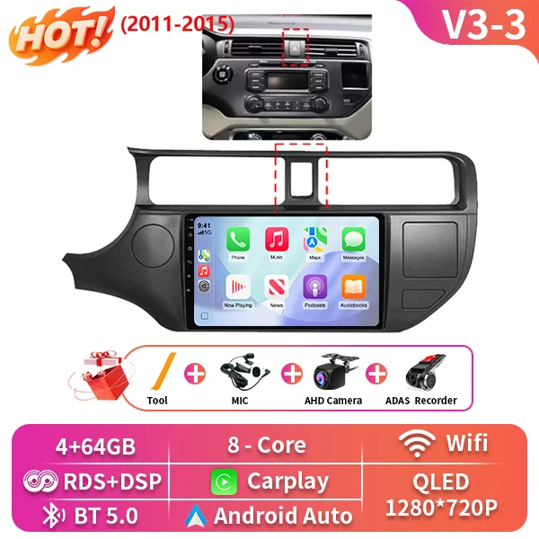 2 Din Android 16 Carplay Auto Voor Kia RIO 4 K3 2011 2012 2013-2017 Autoradio Multimedia Video Player navigatie 4G WIFI BT GPS