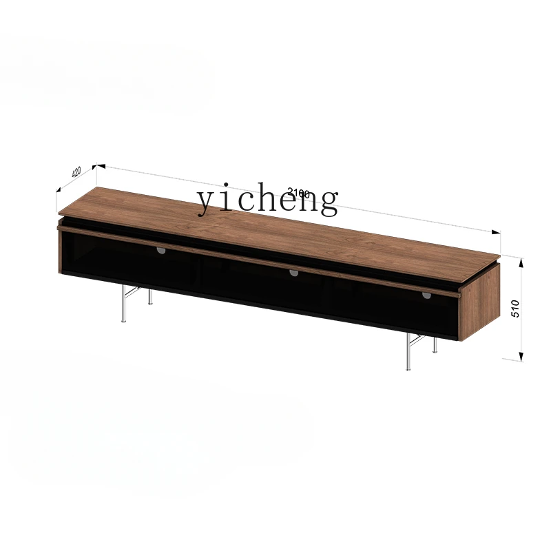 

Tqh TV Cabinet Stone Plate Black Walnut Solid Wood Silent Style Tea Table Combination Modern Minimalist