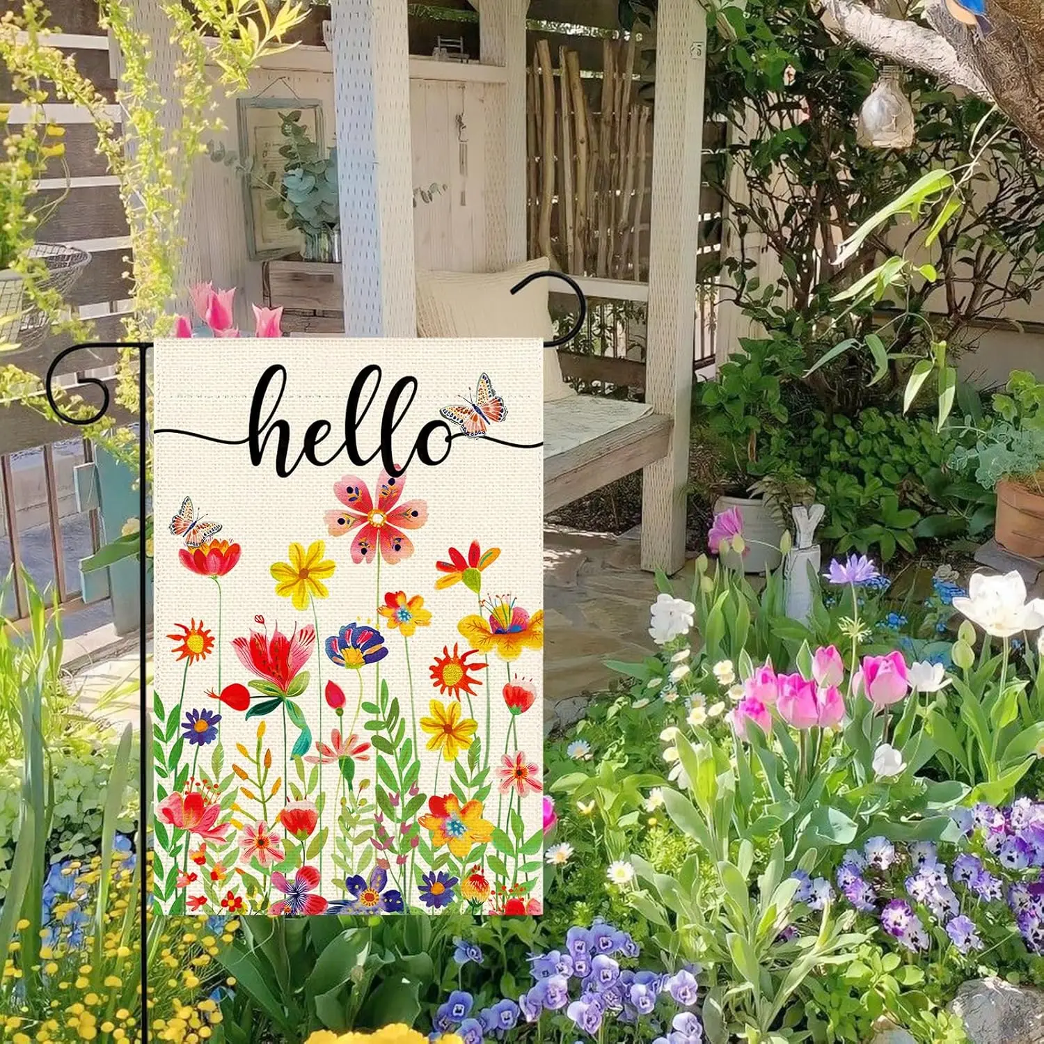 Spring Summer Boho Floral Garden Flag 12 x 18 Inch Double Sided Vertical, Outside Seasonal Flower Burlap Small Welcome Flags yyi
