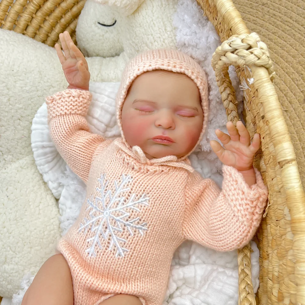 BZDOLL 50CM 잠자는 리본 베이비돌, 3D 피부와 눈에 띄는 정맥이 있는 여자아이용 장난감, 비닐 팔다리, 천 몸체, 아트 베이비 컬렉션
