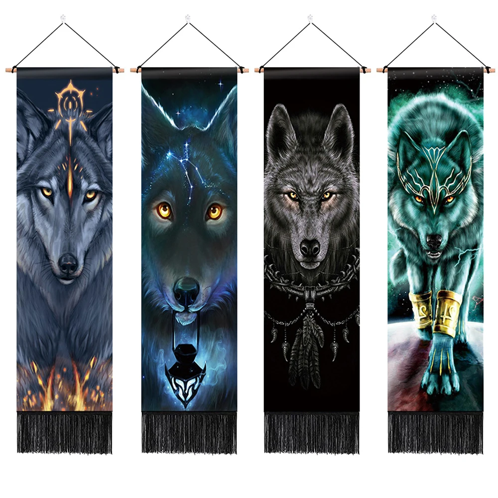 Wolf Tapestry Wall Hanging, Cool Aesthetic Animals Vertical Tapestry for Living Room, Dorm, Boys, Men Bedroom, 12.8x51.2 Inch