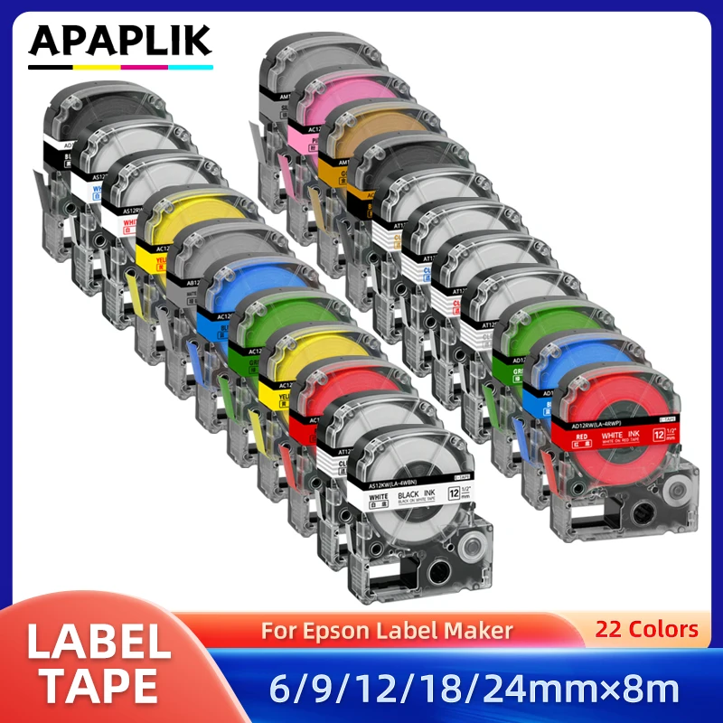 1PK SS12KW LC-4WBN Label Tape For Epson LW300 LW400 LW-600P LW-700 Various Sizes SS9KW SS6KW SS18KW SS24KW ST12KW SC12YW ST9KW