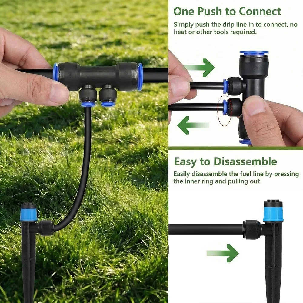 230FT Garden Sprinkler for Raised Beds Greenhouse Lawn Irrigation System Automatic Watering Kit with 1/2 and 1/4 Inch Tube