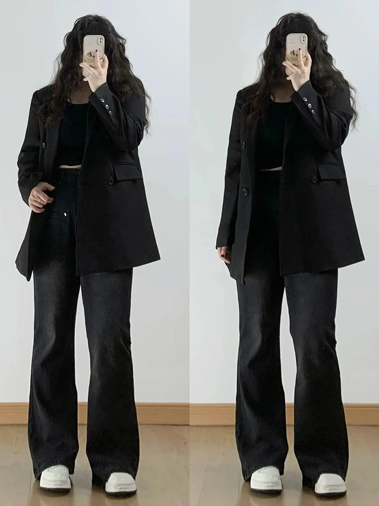 

High Waist Flared Jeans plus Size Women's Casual Loose Slimming Denim Pants Cover up Design Spring Summer Cotton Blend