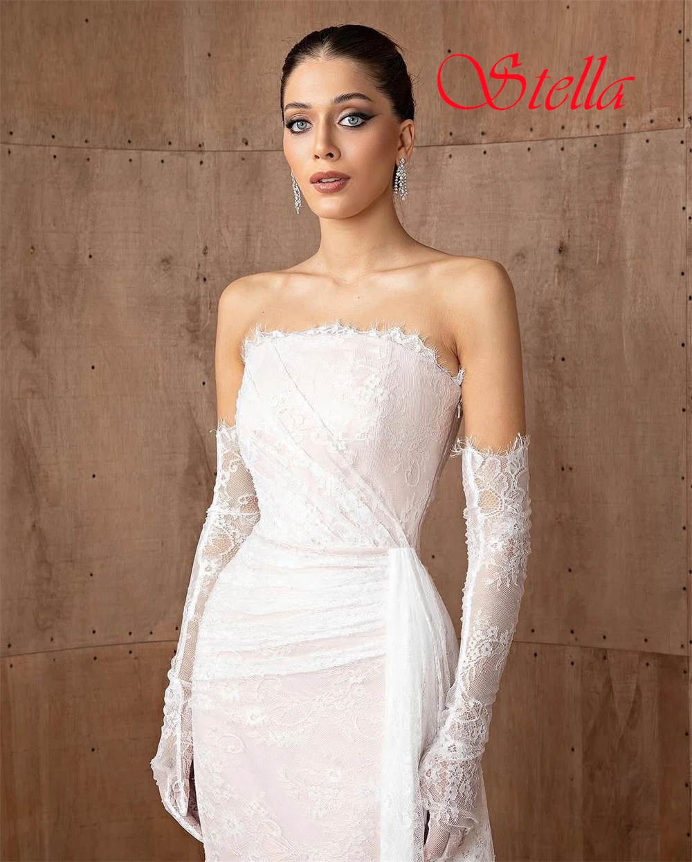 Personalizado requintado sem alças manga destacável 3/4 mangas vestido de noite delicado branco vestidos de baile luxo rendas vestidos de festa