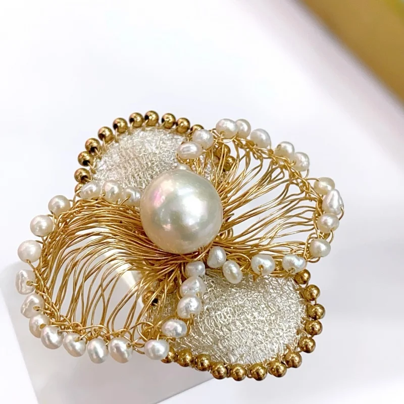 

SGARIT Original Design 14k Filled Gold Lace Flower Natural Freshwater Pearl Ring Jewellery for Luxury Party