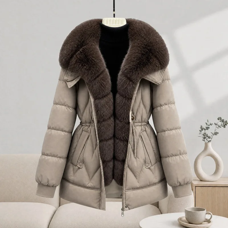 Parkas Women Down Cotton Jacket 2026 Winter Coat Large Fur Collar Warm Mid Long Cotton Padded Jacket Female Outerwear Overcoat
