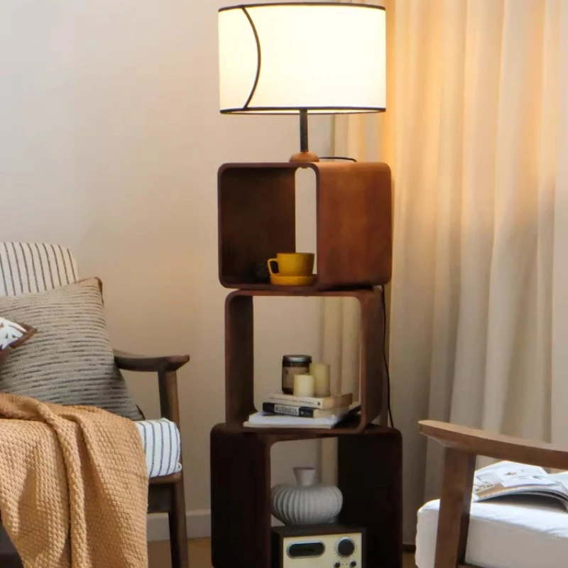 Solid Wood Tricolor Floor Lamp Creative Luxurious Floor Lamps Living Room Bedroom Storable Lighting Light Study Storage Lights