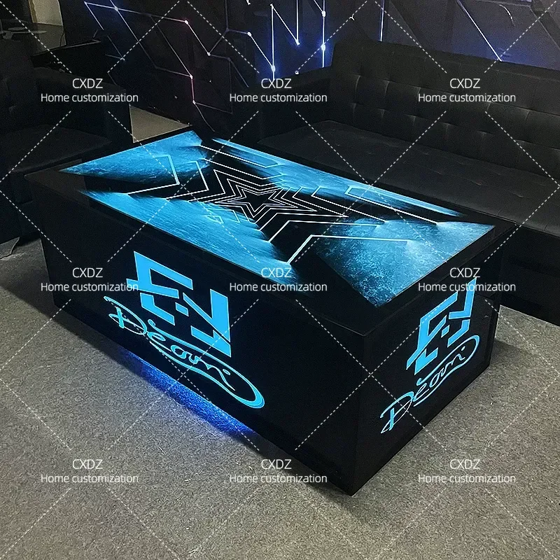 Luminous Coffee Table Tempered Glass Stainless Steel Color Changing Light Bar Counter for Club Wine Bar Modern Home Furniture