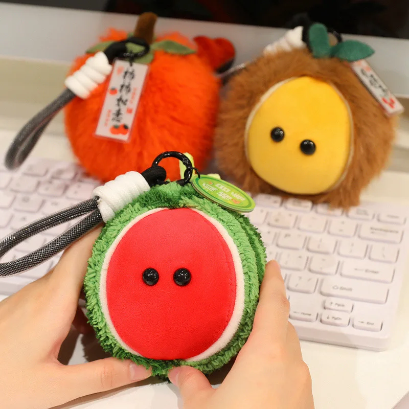Porte-clés pendentif série fruits de décompression 10cm, décoration de sac à dos, pêche, citron, kaki, châtain, pastèque, poupée