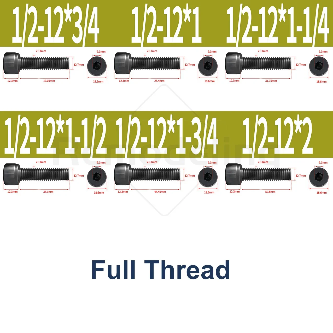 1Pcs 1/2-12 Black 12.9 Grade Hex Socket Screws Cup Head Allen Bolts Full / Half Thread  Length 3/4