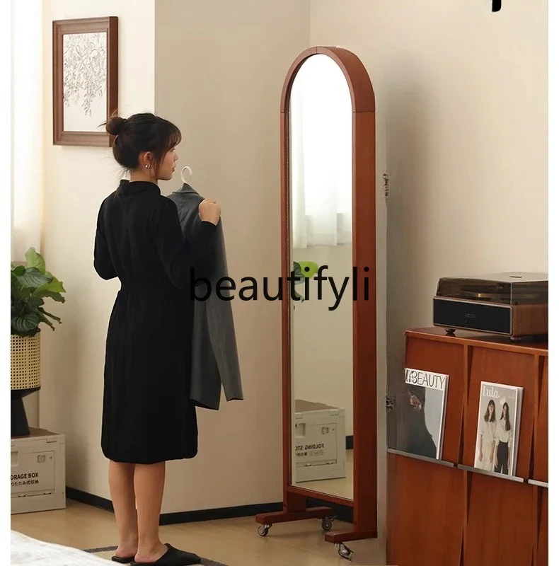 

X188 Solid wood full-length mirror, movable mirror, full-length mirror, floor-to-ceiling, storage magazine rack, newspaper rack