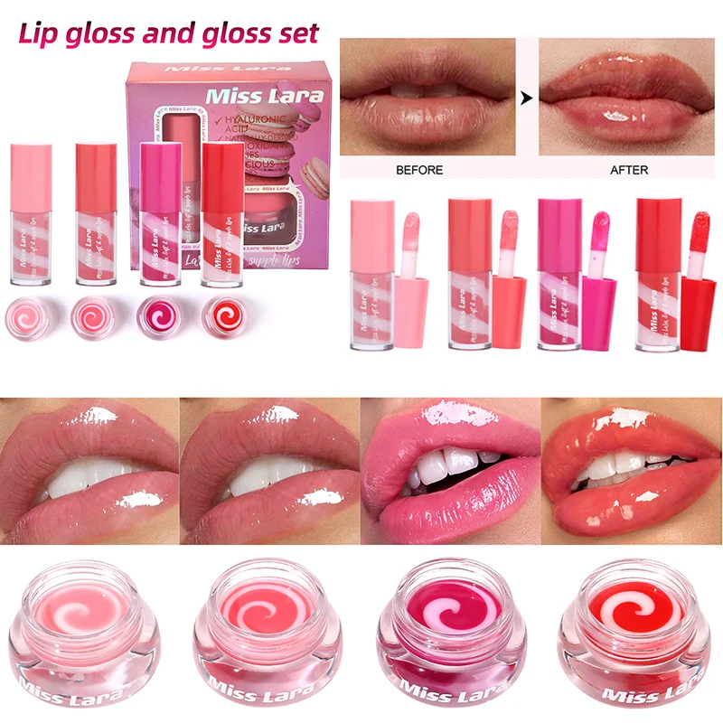 Two-color spiral lip gloss lip jelly set, moisturizing and long-lasting moisturizing to modify skin tone and naturally repair