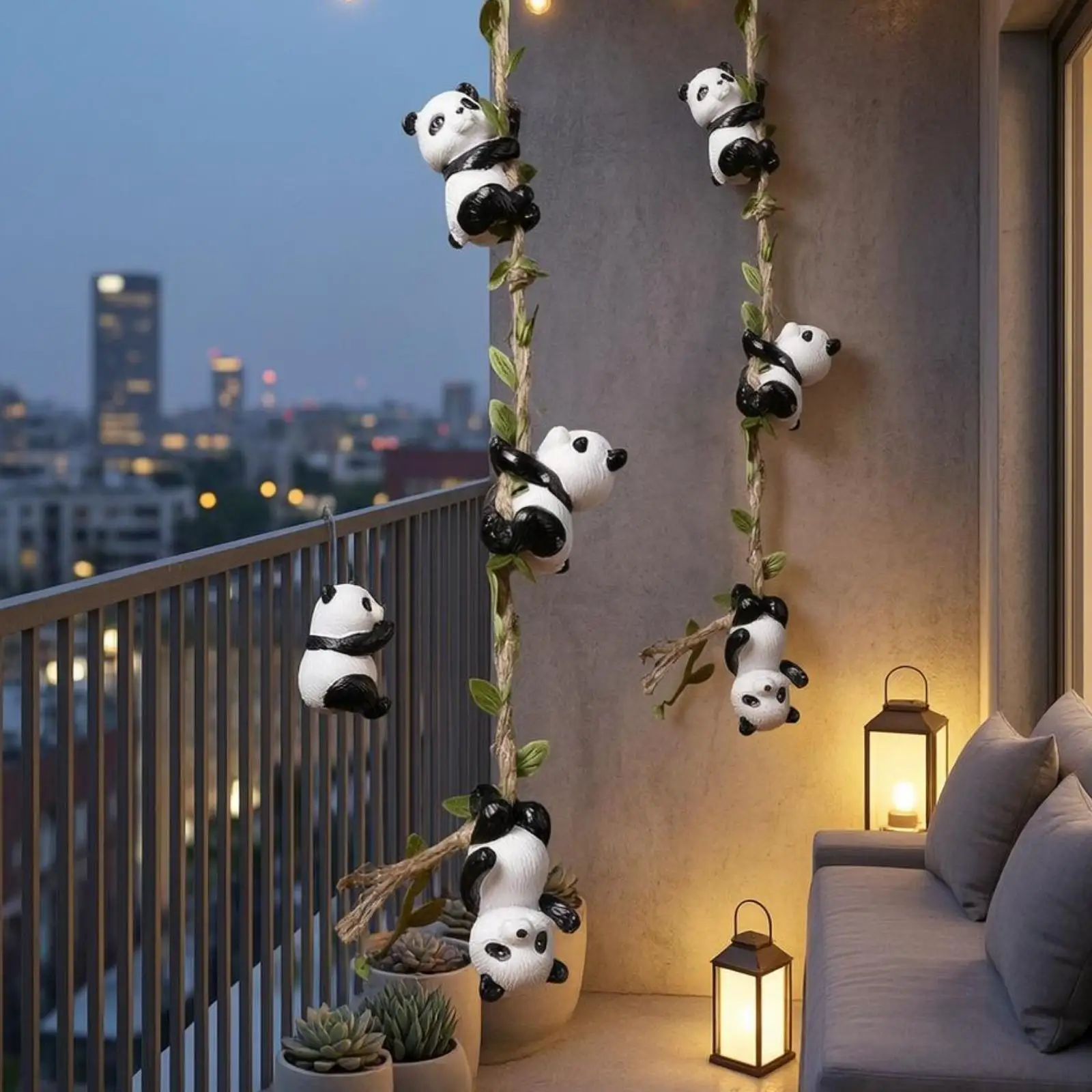 Creative Climbing Panda Ornament Hanging Resin Figure for Outdoor Garden Tree Railing Balcony House Accent Piece