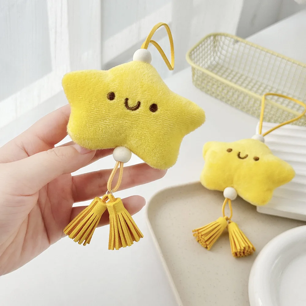 yellow keychain Cute Star Plush Toy Girl Fluffy Soft Backpack Pendant Practical Mini Yellow Charm Keychain Girl Decoration