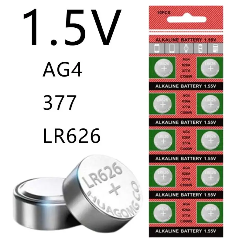 10pcs LR626  AG4 Equivalent AG4  377 LR626 1.55V Button Cell Battery for Watch Candle lamp Replacement